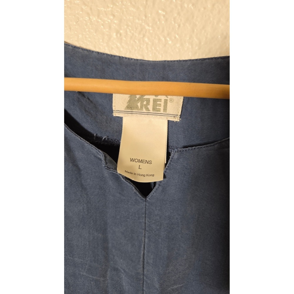 REI Blue Rayon Linen Blend Sleeveless Maxi Dress L Pockets Travel Resort Casual - Picture 4 of 9